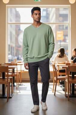Merona Mens Large Green V Neck Pima Cotton Sweater Lightweight Pullover NEW